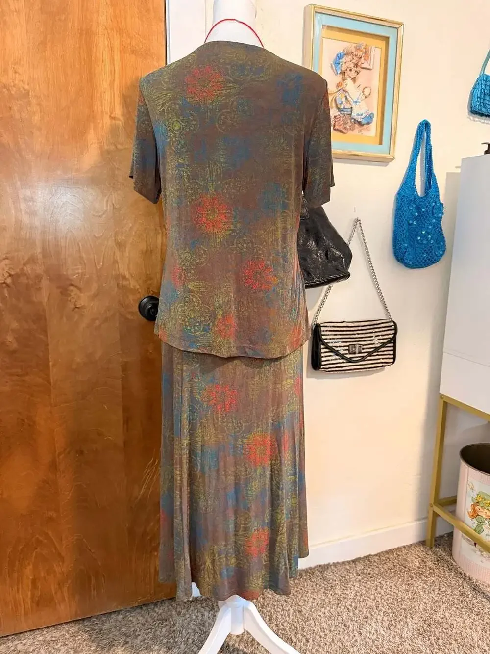 Vintage 90s Renaissance Abstract Mesh 2 Piece Maxi Skirt Set